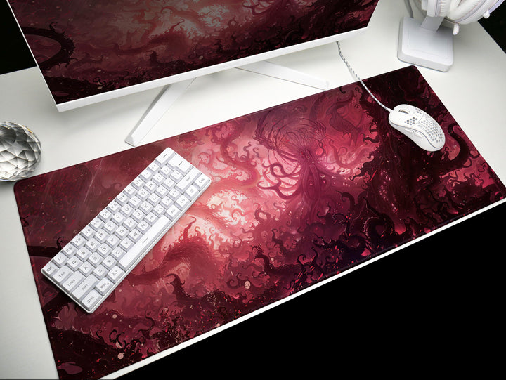 Eldritch Inferno Design 5, Desk Pad, Mouse Pad, Desk Mat, Sinister Crimson, Tangled Depths