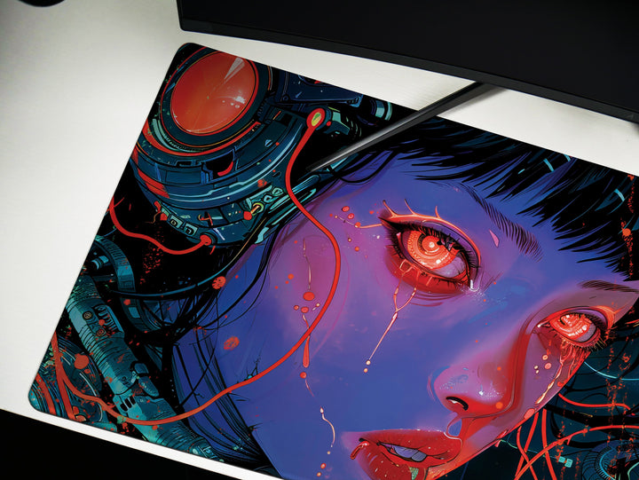 Cybernetic Reverie Design 1, Desk Pad, Mouse Pad, Desk Mat, Vivid Cybernetic Imprints, Enigmatic Aura