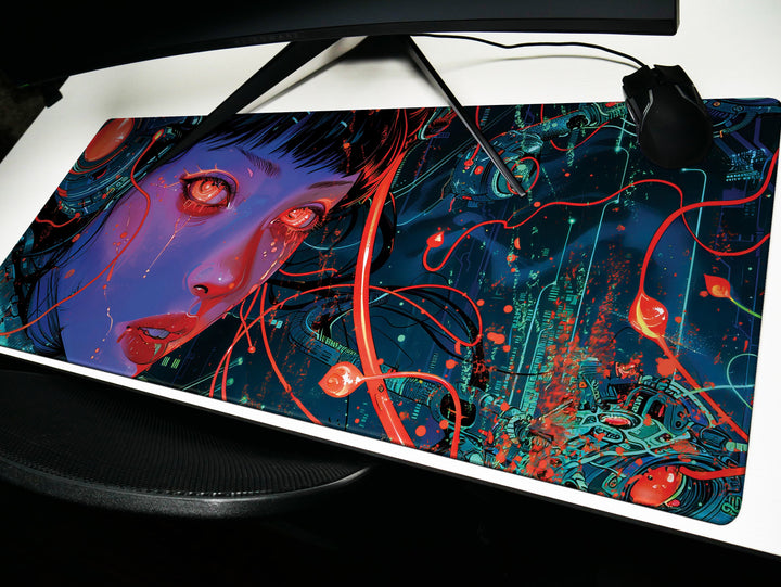 Cybernetic Reverie Design 1, Desk Pad, Mouse Pad, Desk Mat, Vivid Cybernetic Imprints, Enigmatic Aura