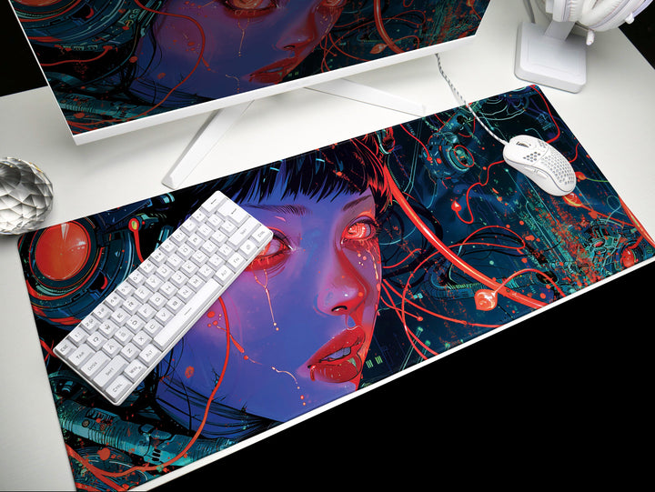 Cybernetic Reverie Design 1, Desk Pad, Mouse Pad, Desk Mat, Vivid Cybernetic Imprints, Enigmatic Aura