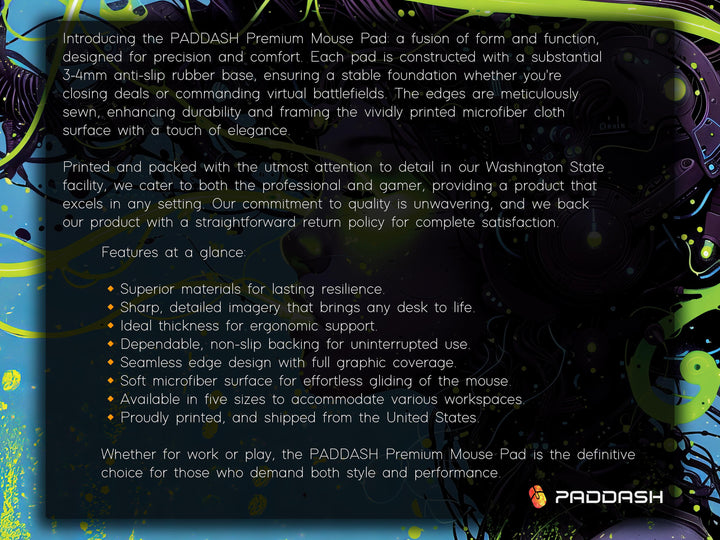Cybernetic Reverie Design 5, Desk Pad, Mouse Pad, Desk Mat, Luminous Intrigue, Green Cyberworld
