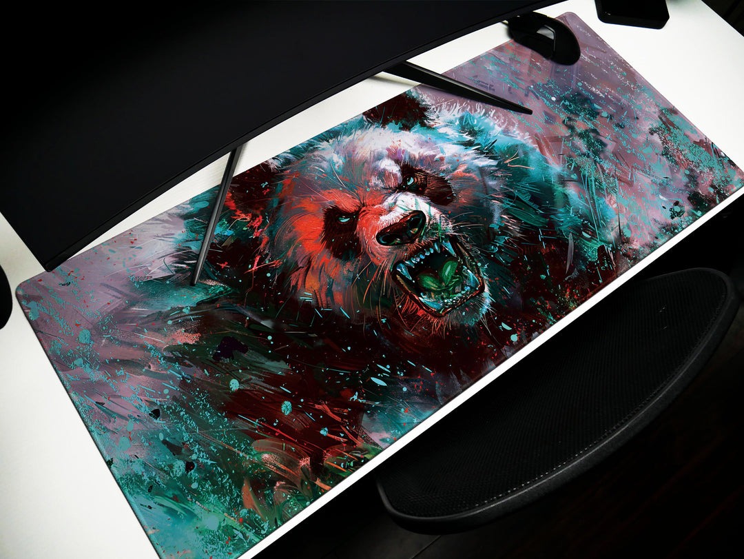 Mighty Bear Guardians Design 5, Desk Pad, Mouse Pad, Desk Mat, Majestic Bear Fury, Vibrant Teal and Red, Powerful Art