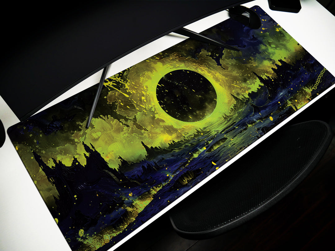 The Gate of Hell, Desk Pad, Mouse Pad, Desk Mat, Dark Fantasy Landscape, Apocalyptic Scene, Yellow and Black