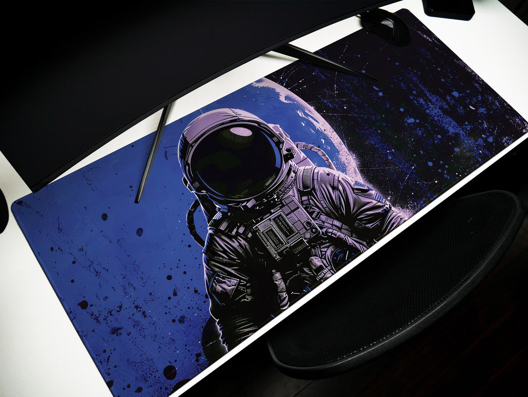 Astronaut in Space, Desk Pad, Mouse Pad, Desk Mat, Celestial Adventure, Cosmic Exploration, Blue and Black Theme