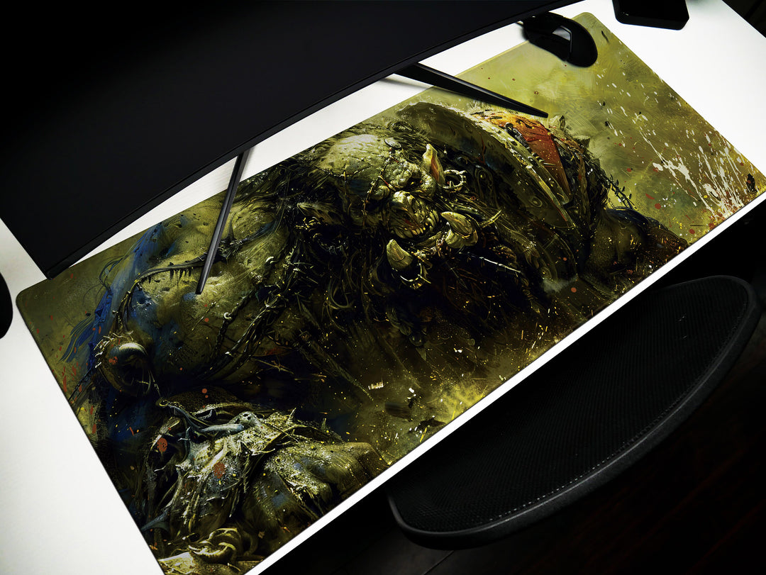 Savage Orc Warlord, Desk Pad, Mouse Pad, Desk Mat, Green-Skinned Brute, War-Torn Battleground, Epic Fantasy, Orc Warrior