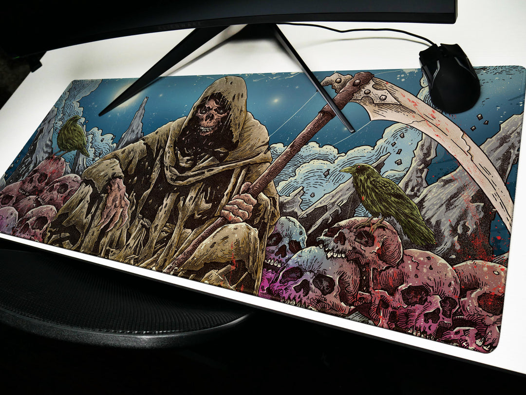 a computer mouse pad with a painting of a wizard holding a staff