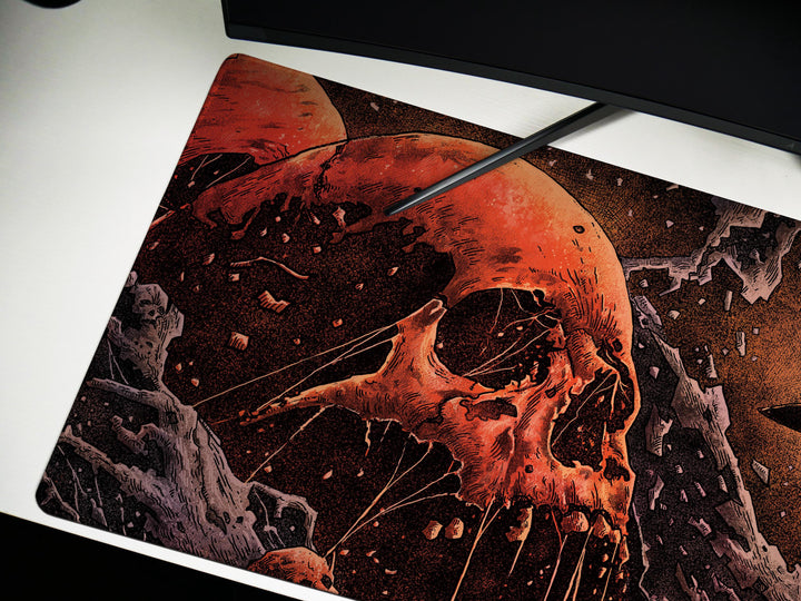 Crimson Omen, Desk Pad, Mouse Pad, Desk Mat, Raven and Skull Art, Dark Gothic Aesthetic, Horror Fantasy, Red-Eyed Crow Scene