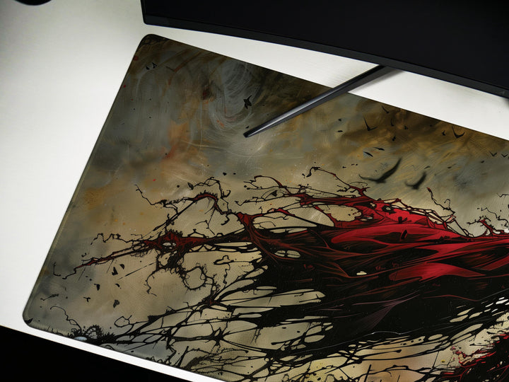 Eclipsed by Shadows, Desk Pad, Mouse Pad, Desk Mat, Blood-Red Cape, Full Moon Horror, Gothic Hero Silhouette, Dark Art Print