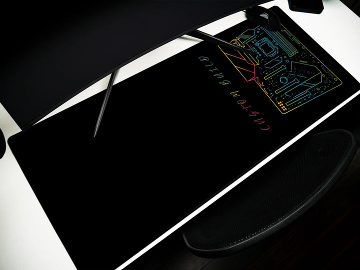 Custom Build Motherboard, Desk Pad, Mouse Pad, Desk Mat, Neon Circuit Art, Tech Illustration, RGB Style, Gamer PC Theme