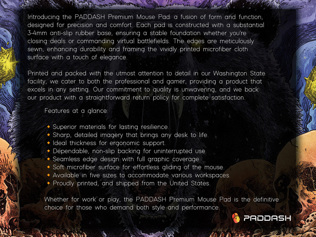 Cosmic Roar, Desk Pad, Mouse Pad, Desk Mat, Ferocious Bear, Glowing Eyes, Surreal Skulls, Dark Fantasy, Mythic Animal Art