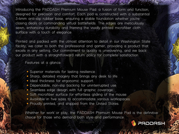 Cosmic Roar, Desk Pad, Mouse Pad, Desk Mat, Ferocious Bear, Glowing Eyes, Surreal Skulls, Dark Fantasy, Mythic Animal Art