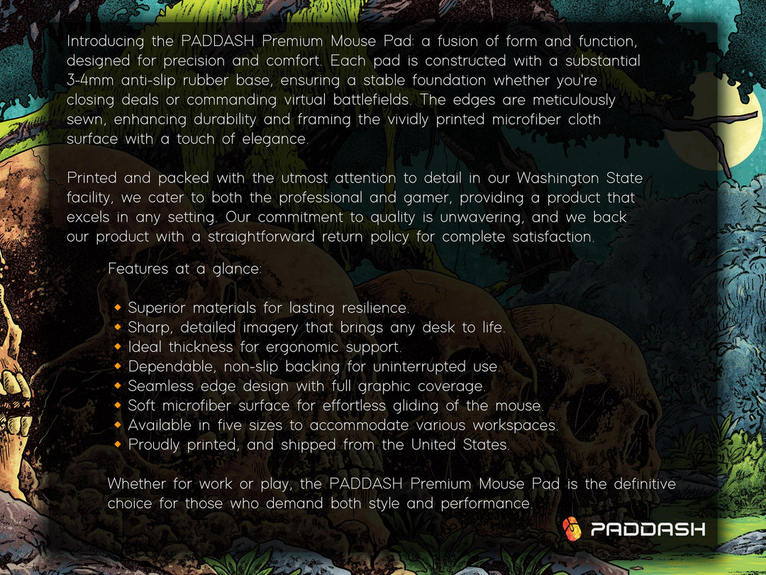 Eternal Rest, Desk Pad, Mouse Pad, Desk Mat, Overgrown Skulls, Haunted Jungle Scene, Dark Fantasy Forest, Nighttime Horror Ambience