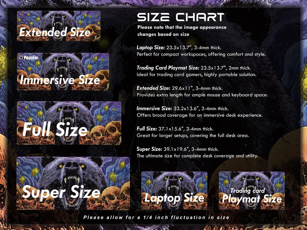 Cosmic Roar, Desk Pad, Mouse Pad, Desk Mat, Ferocious Bear, Glowing Eyes, Surreal Skulls, Dark Fantasy, Mythic Animal Art