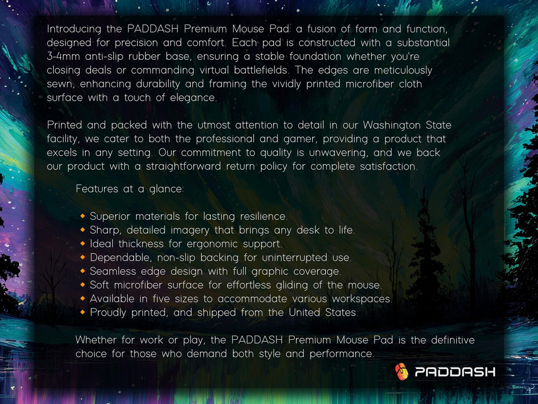 Aurora Skypaint, Desk Pad, Mouse Pad, Desk Mat, Northern Lights Scene, Arctic Forest, Vivid Night Sky, Colorful Wilderness