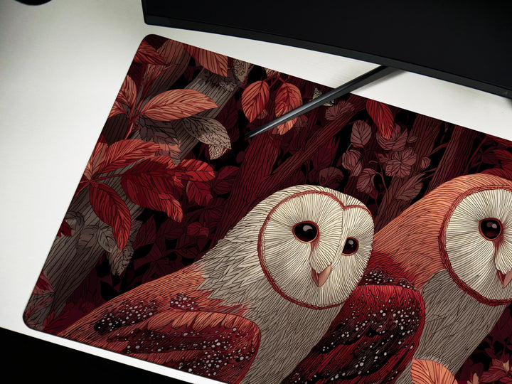 Autumn Owls, Desk Pad Enchanted Forest Desk Mat