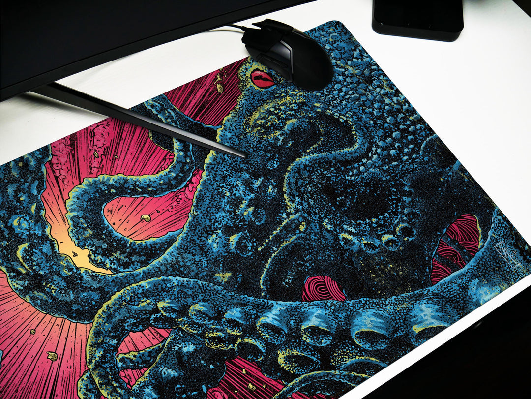 Abyssal Bloom, Desk Mat, Deep Sea Encounter Artwork by Wekx