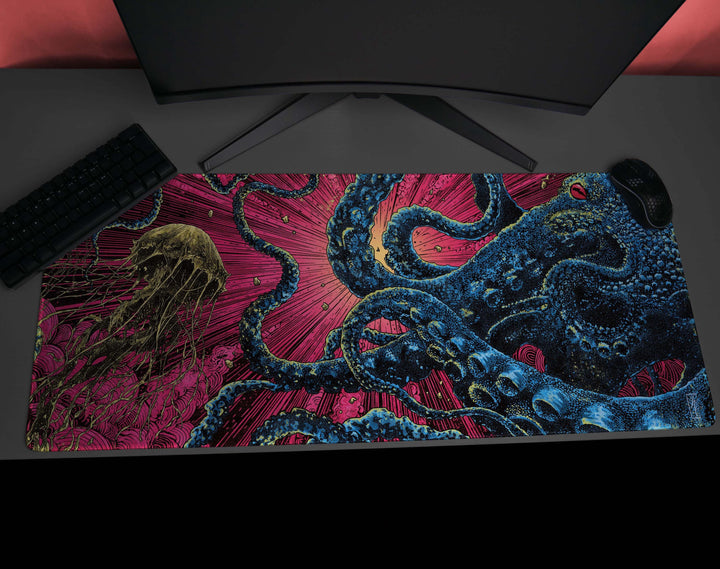 Abyssal Bloom, Desk Mat, Deep Sea Encounter Artwork by Wekx