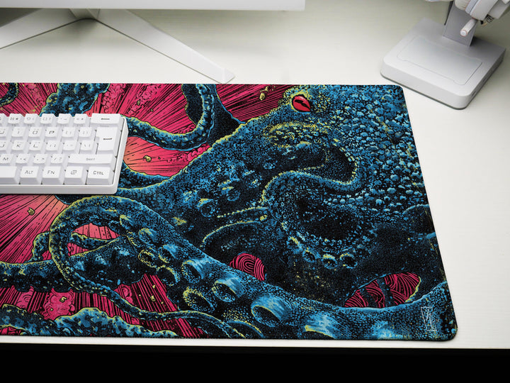Abyssal Bloom, Desk Mat, Deep Sea Encounter Artwork by Wekx