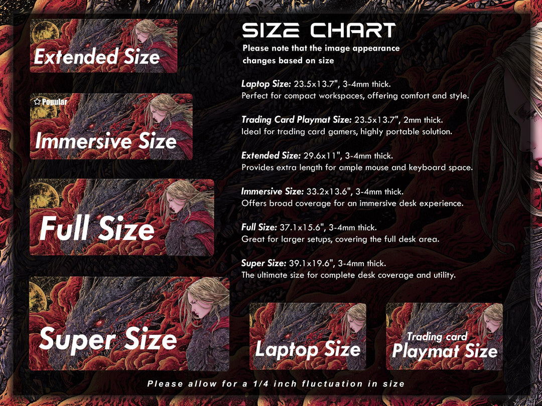 Crimson Bond, Desk Pad, Mouse Pad, Desk Mat, Fierce Dragon Glare, Golden Moonlight, Warrior's Resolve, Blood Red Smoke, Gothic Fantasy