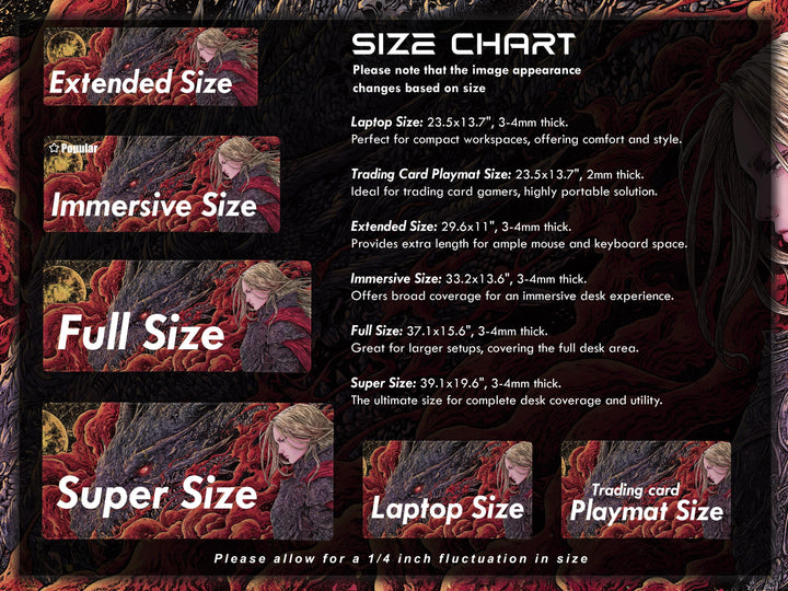 Crimson Bond, Desk Pad, Mouse Pad, Desk Mat, Fierce Dragon Glare, Golden Moonlight, Warrior's Resolve, Blood Red Smoke, Gothic Fantasy