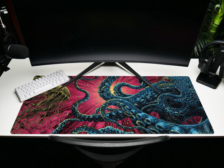 Abyssal Bloom, Desk Mat, Deep Sea Encounter Artwork by Wekx