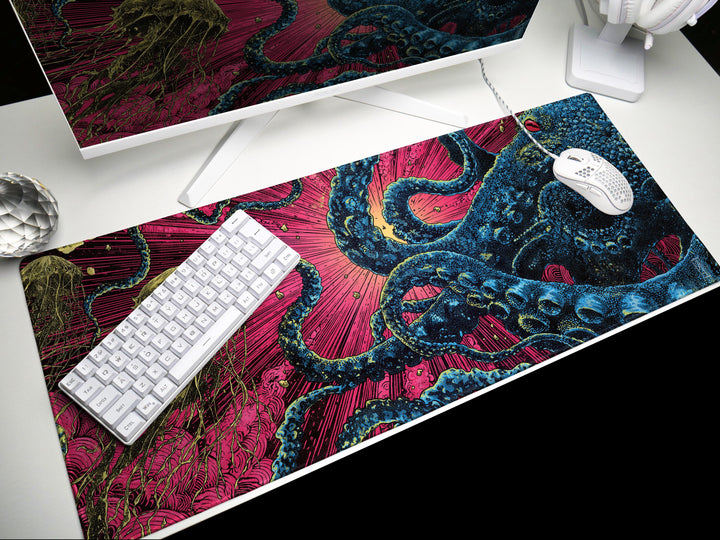 Abyssal Bloom, Desk Mat, Deep Sea Encounter Artwork by Wekx