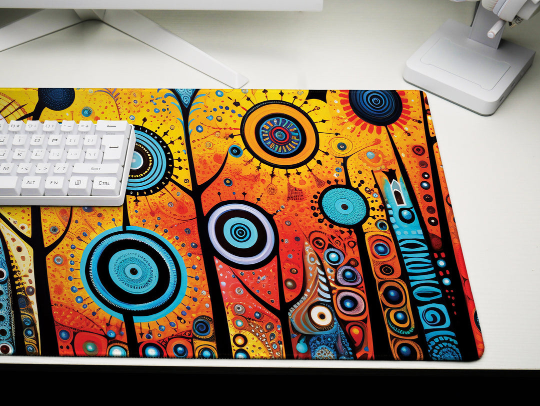 Vivid Artisanal Bliss Design 1, Desk Pad, Mouse Pad, Desk Mat, Cultural Tapestry, Dynamic Workspace Art, Eclectic Design Showcase