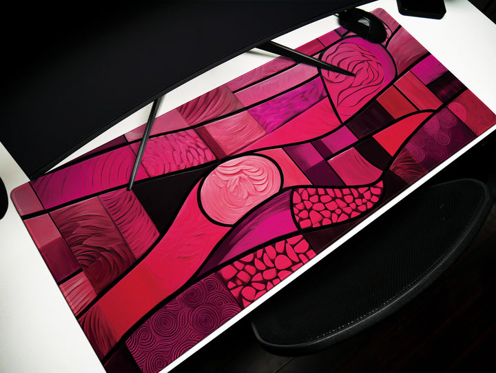 Vivid Artisanal Bliss Design 4, Desk Pad, Mouse Pad, Desk Mat, Abstract Red Textures, Bold Workspace Statement