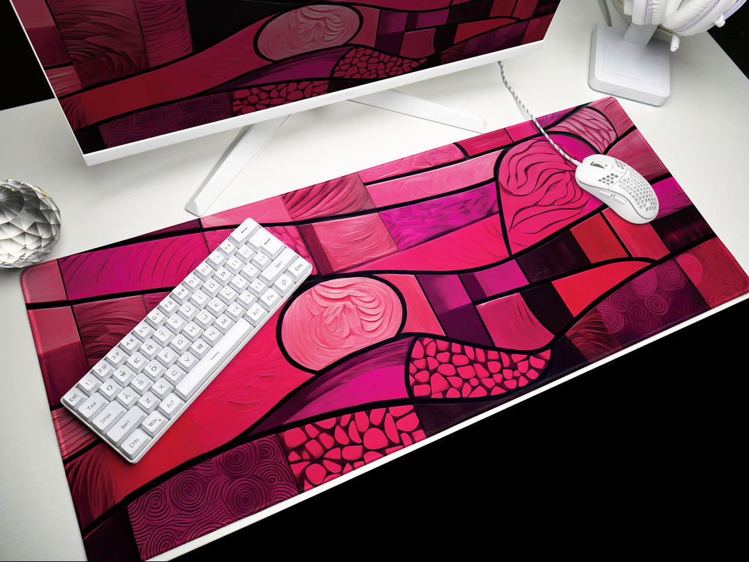 Vivid Artisanal Bliss Design 4, Desk Pad, Mouse Pad, Desk Mat, Abstract Red Textures, Bold Workspace Statement