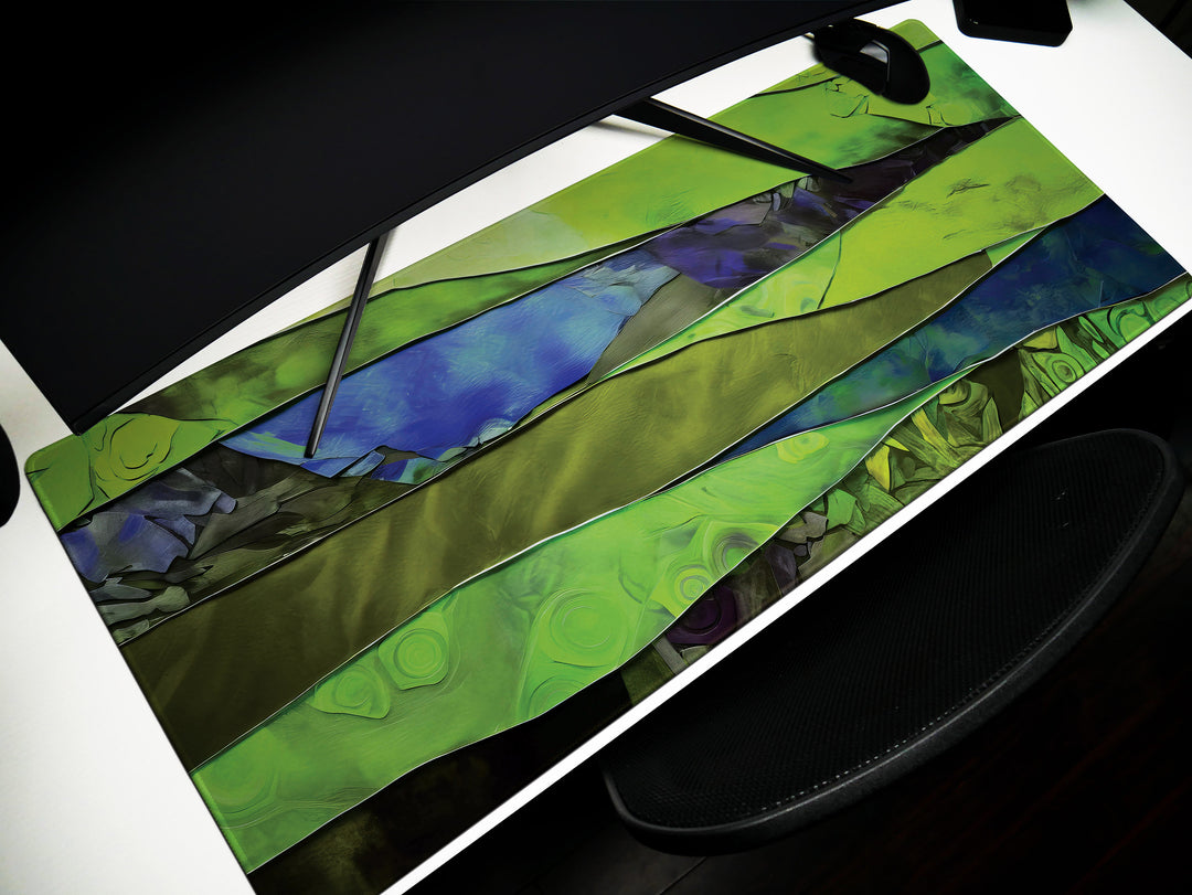 Vivid Artisanal Bliss Design 5, Desk Pad, Mouse Pad, Desk Mat, Enchanted Forest Canopy, Green Spectrum Elegance