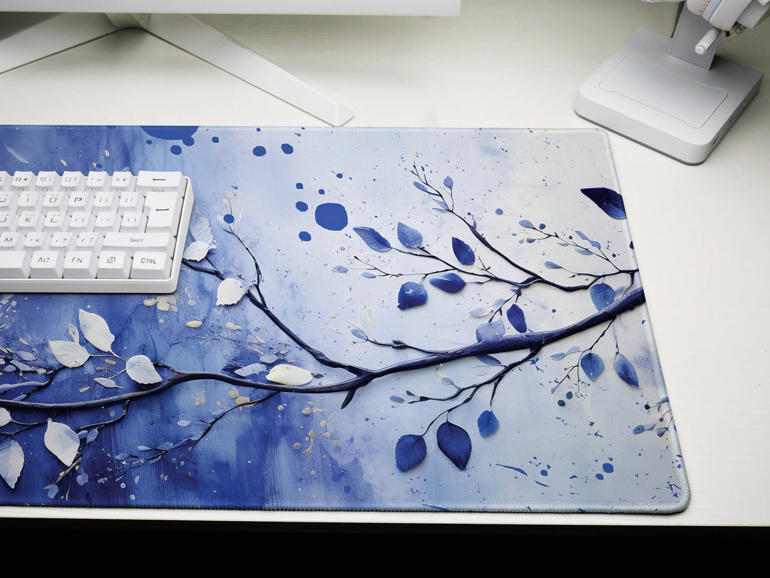 Elegant Serenity Design 1, Desk Pad, Mouse Pad, Desk Mat, Nature-Inspired Tranquility, Frosty Morning Motif