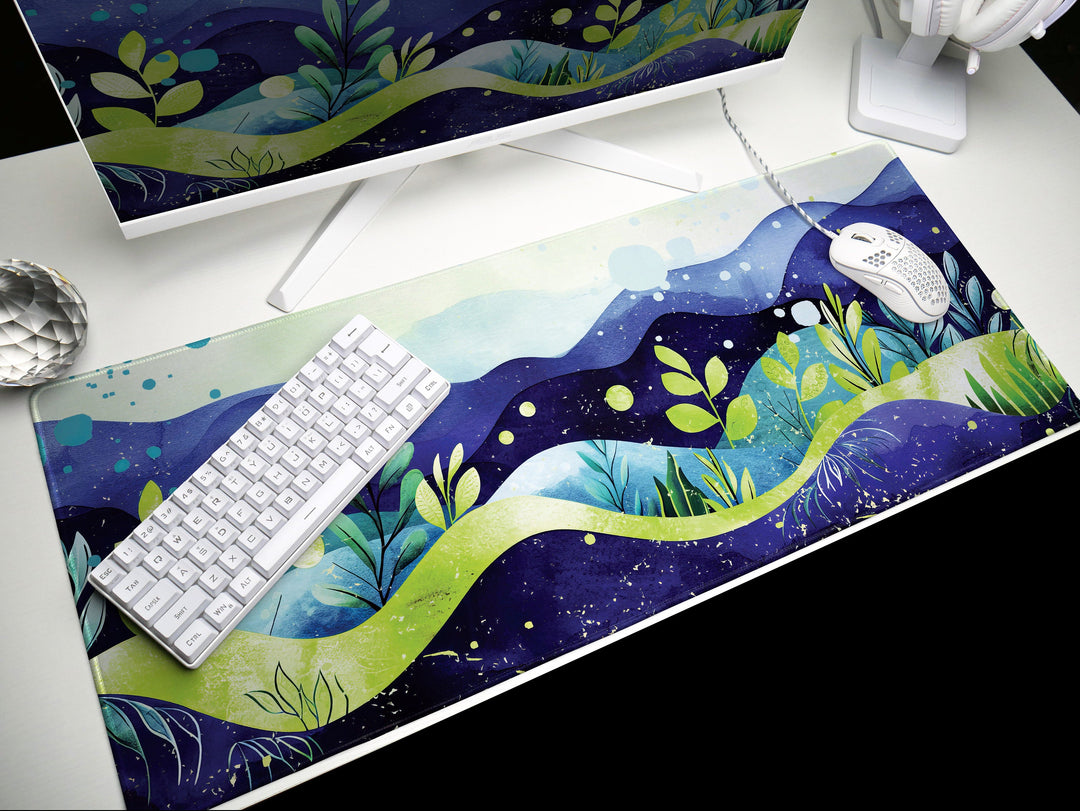 Elegant Serenity Design 3, Desk Pad, Mouse Pad, Desk Mat, Lively Hills, Fantastical Earthscape