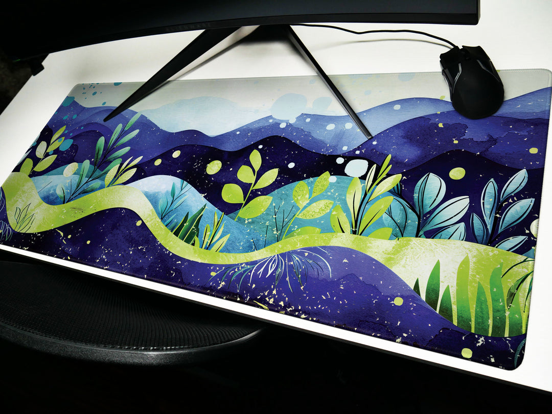 Elegant Serenity Design 3, Desk Pad, Mouse Pad, Desk Mat, Lively Hills, Fantastical Earthscape