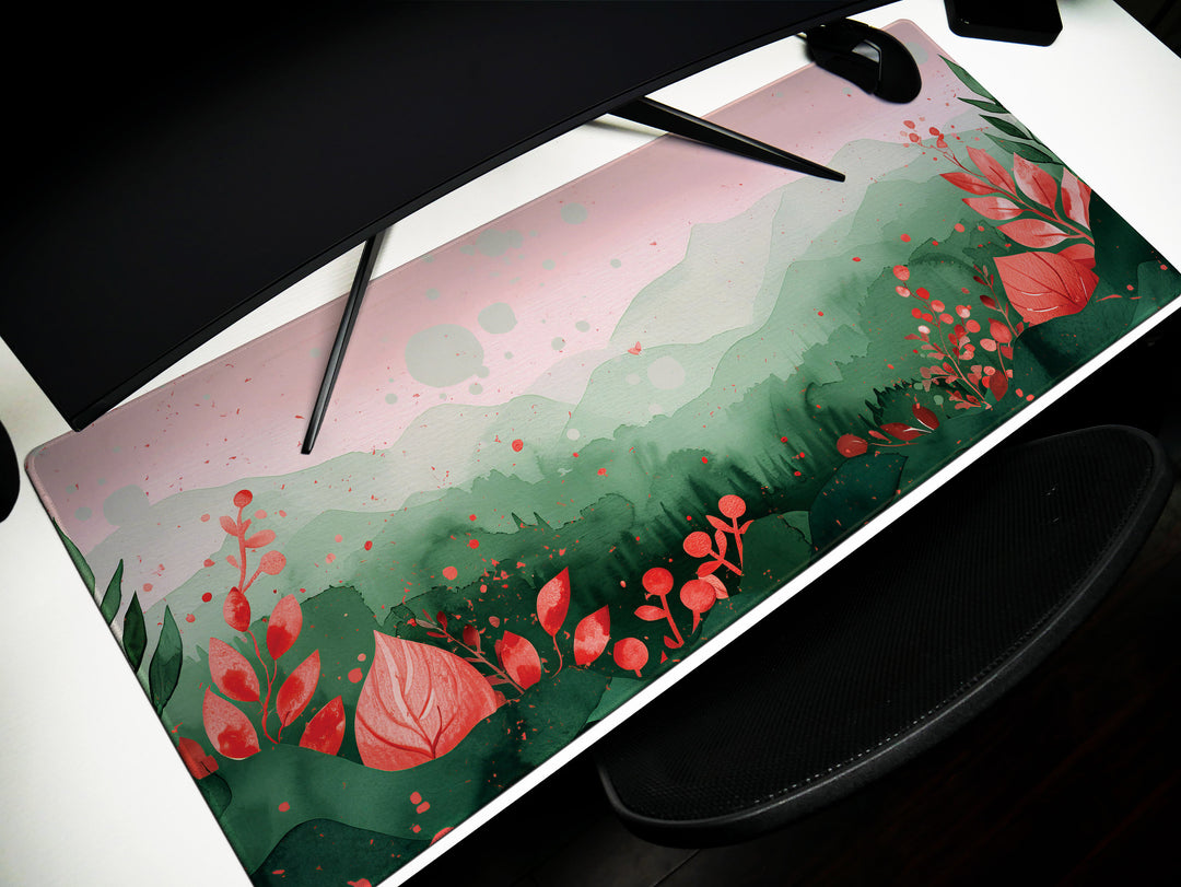 Elegant Serenity Design 4, Desk Pad, Mouse Pad, Desk Mat, Blossoming Foliage, Whimsical Nature