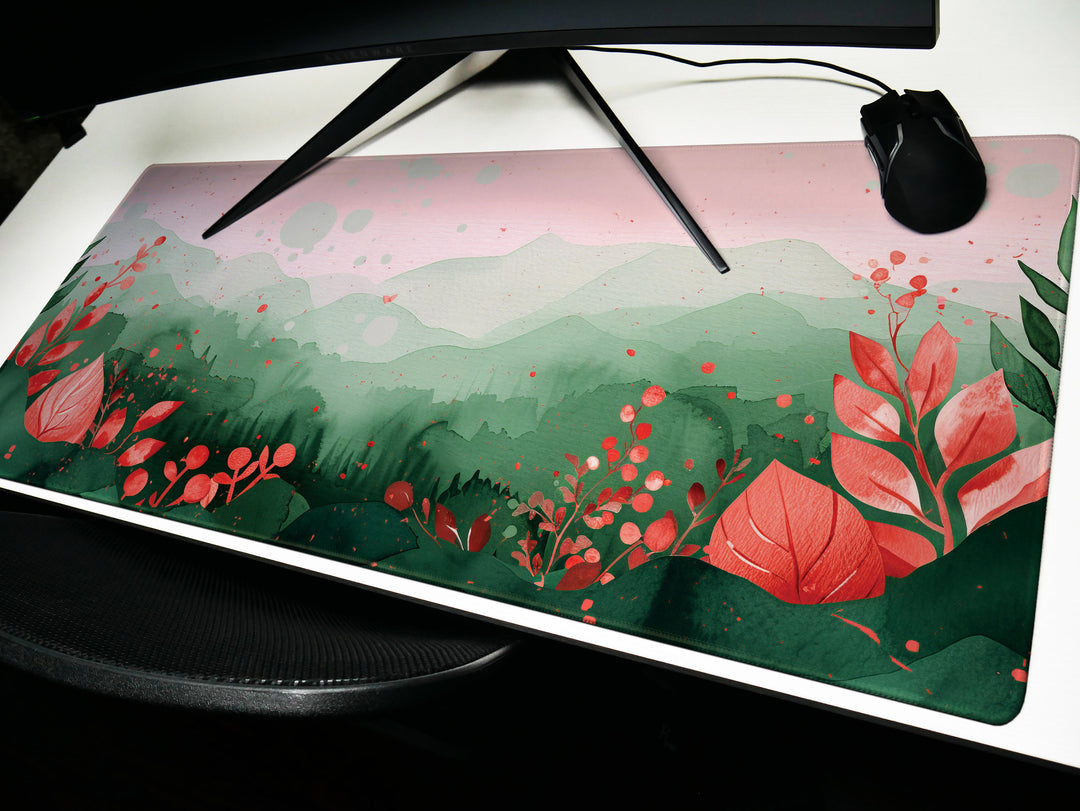 Elegant Serenity Design 4, Desk Pad, Mouse Pad, Desk Mat, Blossoming Foliage, Whimsical Nature