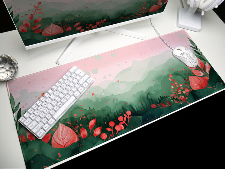 Elegant Serenity Design 4, Desk Pad, Mouse Pad, Desk Mat, Blossoming Foliage, Whimsical Nature