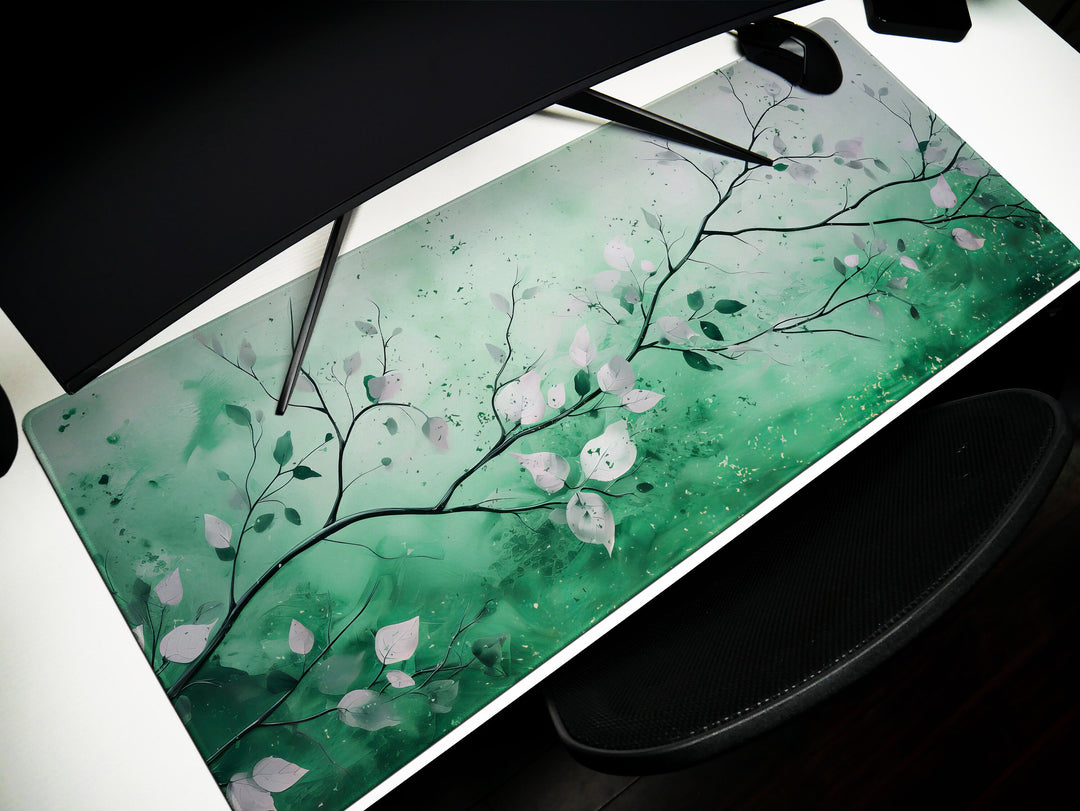Elegant Serenity Design 6, Desk Pad, Mouse Pad, Desk Mat, Whimsical Nature, Emerald Essence