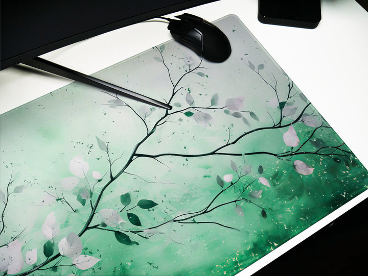 Elegant Serenity Design 6, Desk Pad, Mouse Pad, Desk Mat, Whimsical Nature, Emerald Essence