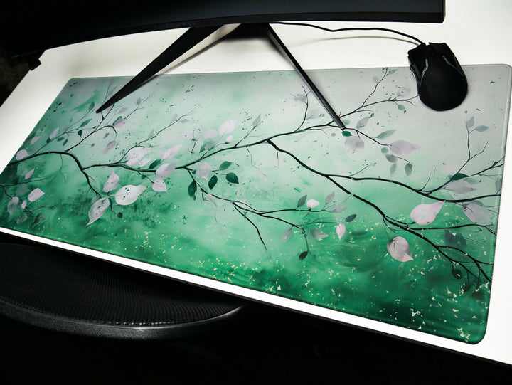 Elegant Serenity Design 6, Desk Pad, Mouse Pad, Desk Mat, Whimsical Nature, Emerald Essence