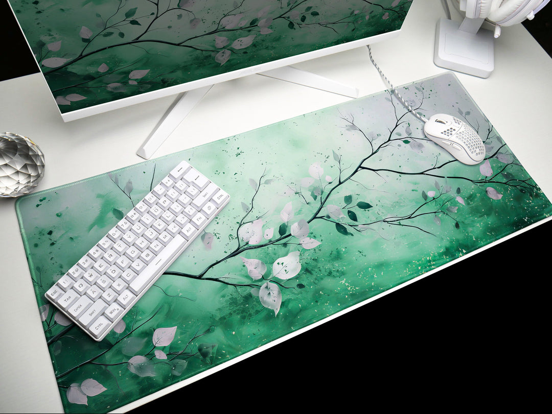 Elegant Serenity Design 6, Desk Pad, Mouse Pad, Desk Mat, Whimsical Nature, Emerald Essence