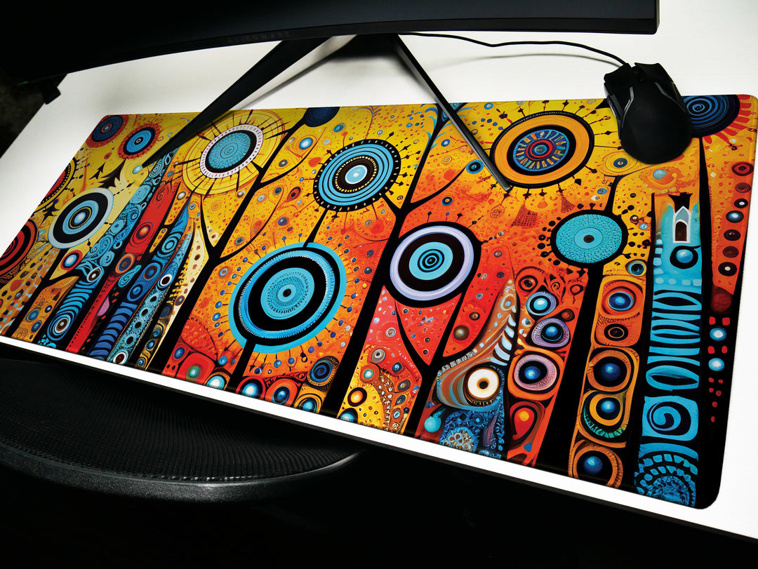 Vivid Artisanal Bliss Design 1, Desk Pad, Mouse Pad, Desk Mat, Cultural Tapestry, Dynamic Workspace Art, Eclectic Design Showcase