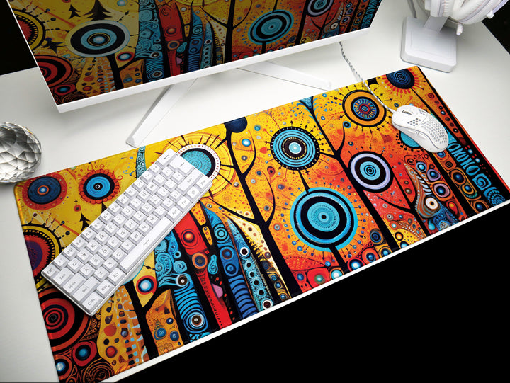 Vivid Artisanal Bliss Design 1, Desk Pad, Mouse Pad, Desk Mat, Cultural Tapestry, Dynamic Workspace Art, Eclectic Design Showcase