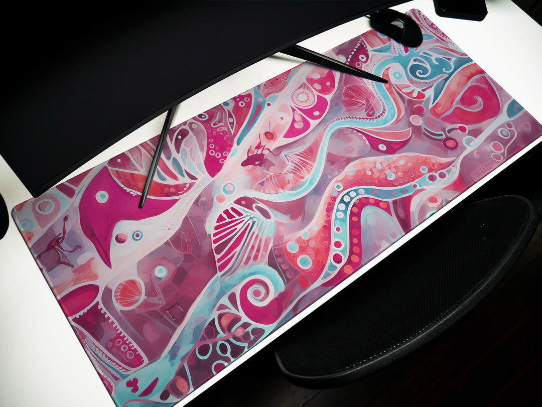 Vivid Artisanal Bliss Design 3, Desk Pad, Mouse Pad, Desk Mat, Design 3, Underwater Fantasy, Coral and Aqua Elegance