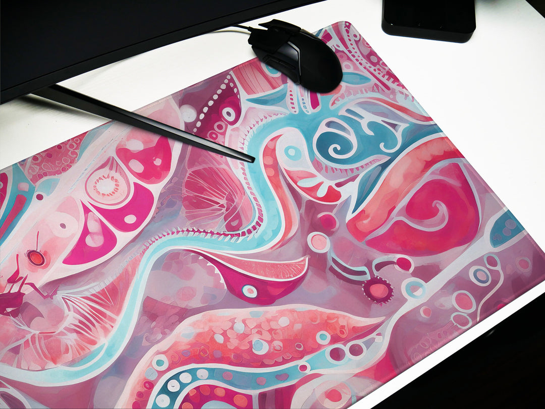 Vivid Artisanal Bliss Design 3, Desk Pad, Mouse Pad, Desk Mat, Design 3, Underwater Fantasy, Coral and Aqua Elegance