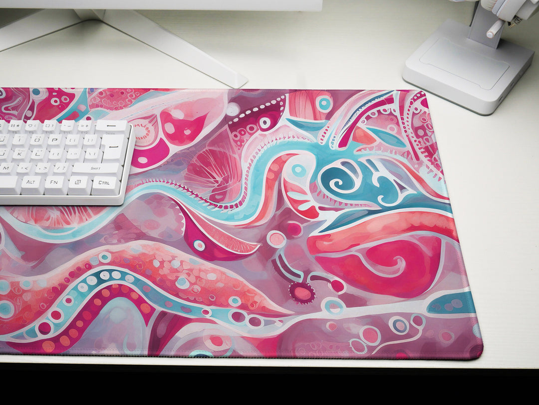 Vivid Artisanal Bliss Design 3, Desk Pad, Mouse Pad, Desk Mat, Design 3, Underwater Fantasy, Coral and Aqua Elegance