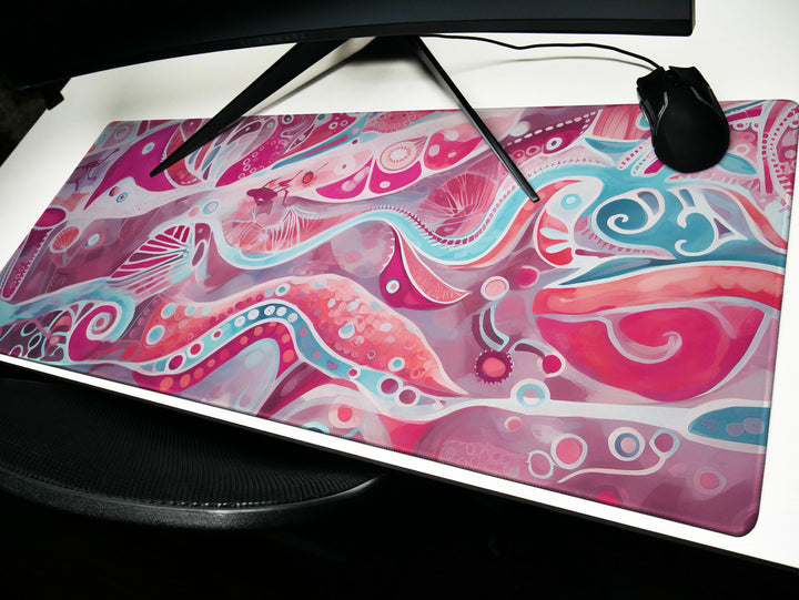 Vivid Artisanal Bliss Design 3, Desk Pad, Mouse Pad, Desk Mat, Design 3, Underwater Fantasy, Coral and Aqua Elegance