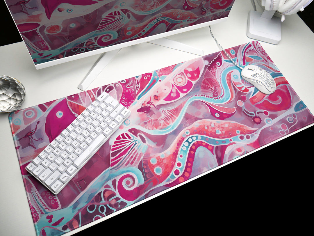 Vivid Artisanal Bliss Design 3, Desk Pad, Mouse Pad, Desk Mat, Design 3, Underwater Fantasy, Coral and Aqua Elegance