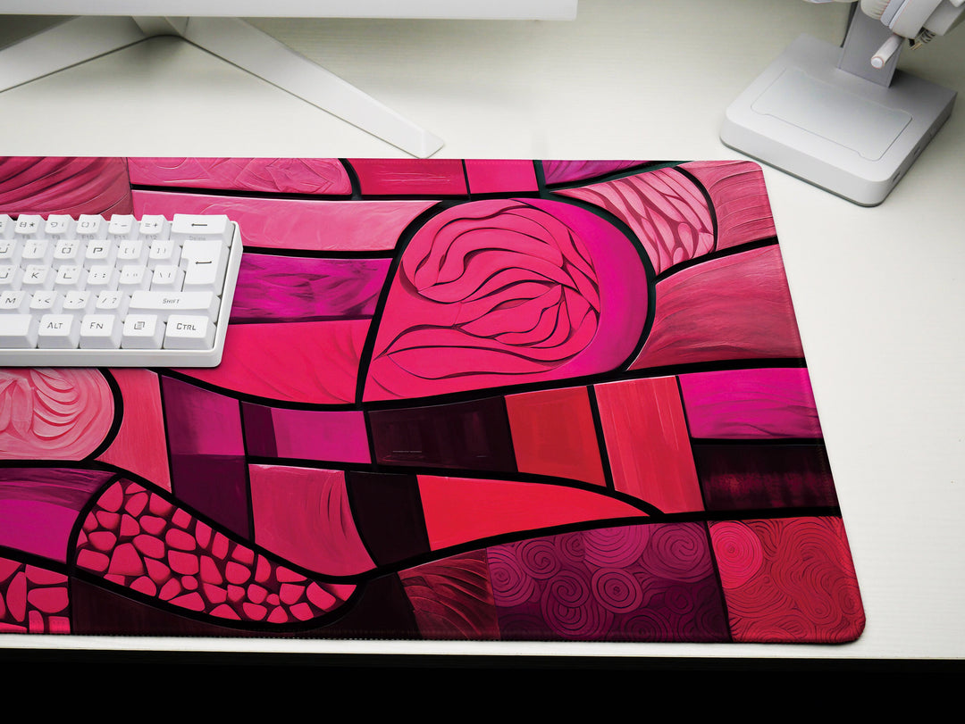 Vivid Artisanal Bliss Design 4, Desk Pad, Mouse Pad, Desk Mat, Abstract Red Textures, Bold Workspace Statement