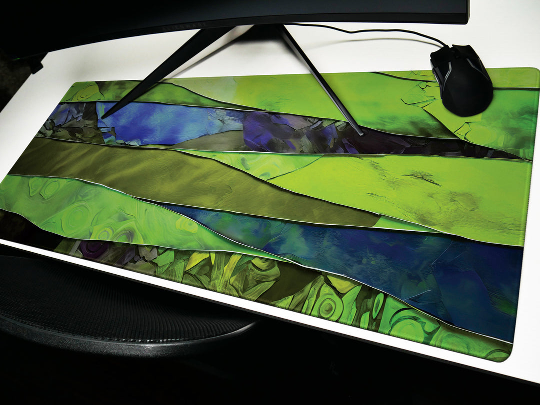 Vivid Artisanal Bliss Design 5, Desk Pad, Mouse Pad, Desk Mat, Enchanted Forest Canopy, Green Spectrum Elegance