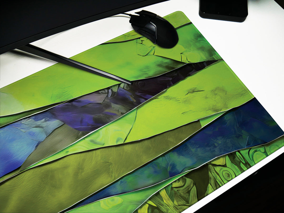 Vivid Artisanal Bliss Design 5, Desk Pad, Mouse Pad, Desk Mat, Enchanted Forest Canopy, Green Spectrum Elegance